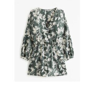 Abercrombie & Fitch Long Sleeve Easy Waist Romper Green Floral Size M EUC